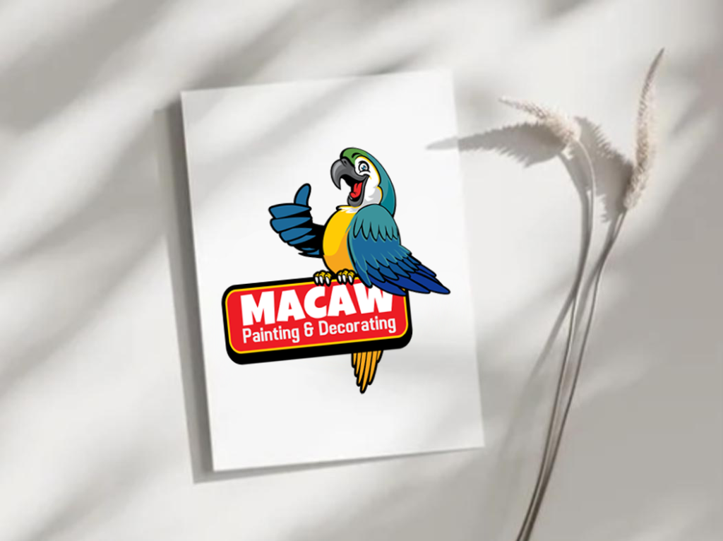 Logo design mockup Macaw's Painting